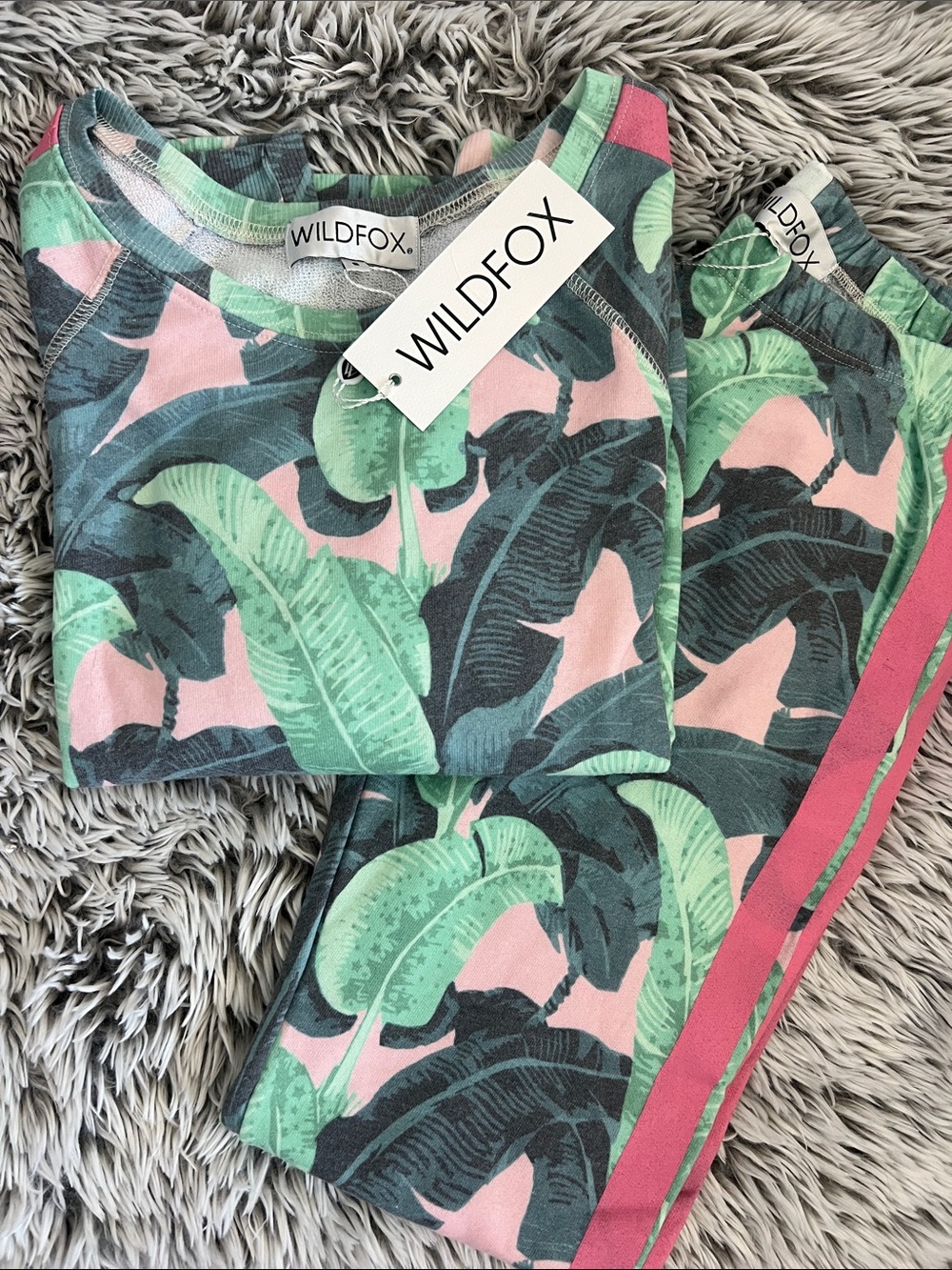 Wildfox Pink & Green Tropical Leaf Lounge Set